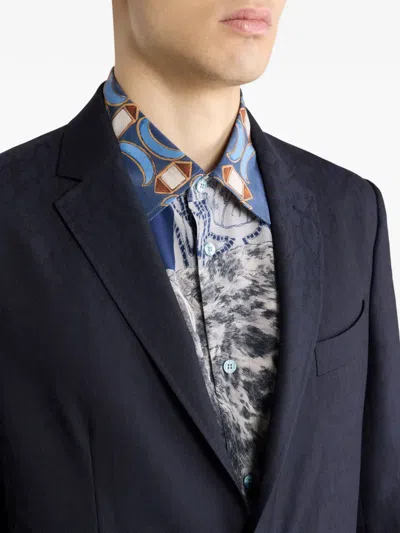 Etro Long Sleeved Single Breasted Jacket In Blue