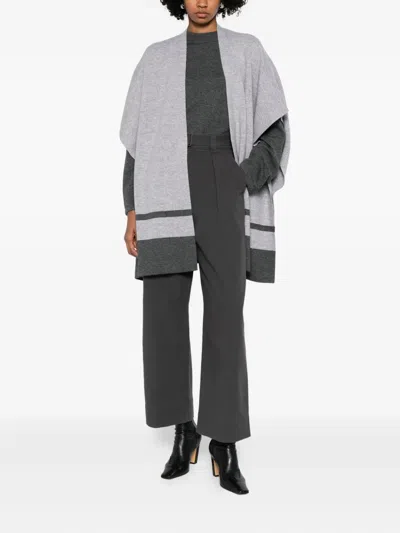 Max Mara Stripe-detail V-neck Cape In Gray