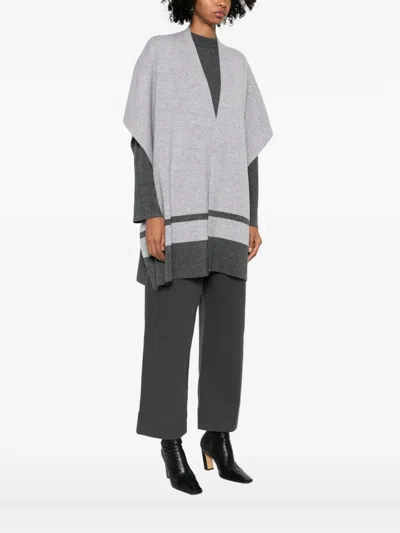 Max Mara Stripe-detail V-neck Cape In Gray
