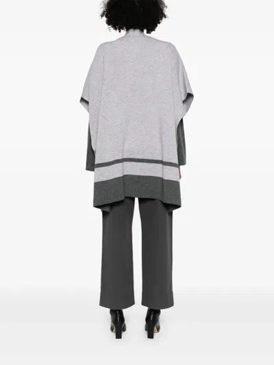 Max Mara Stripe-detail V-neck Cape In Gray