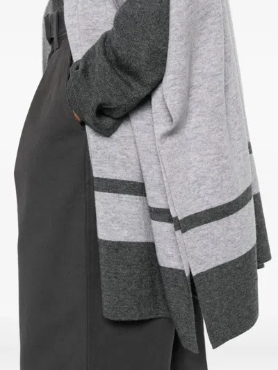 Max Mara Stripe-detail V-neck Cape In Gray
