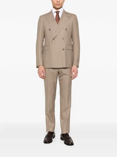 Tagliatore Double-breasted Suit In Neutral