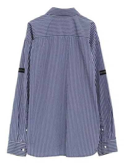 Balenciaga Striped Patch Shirt In Blue