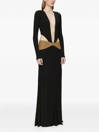 Christopher Esber Contour V-neck Suede Belted Gown In Black