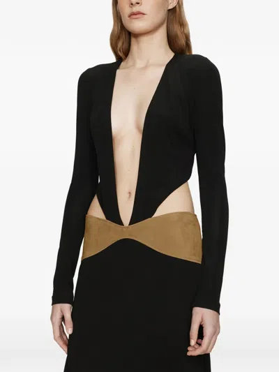 Christopher Esber Contour V-neck Suede Belted Gown In Black