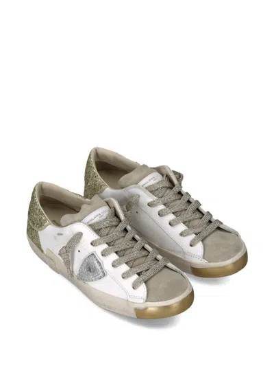 Philippe Model Sneakers Prsx Women With Glitter Heel Tab In White