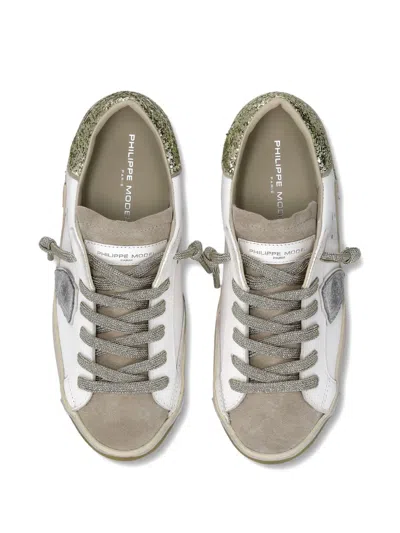 Philippe Model Sneakers Prsx Women With Glitter Heel Tab In White