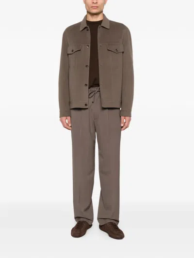 Attachment Drawstring Pleated Trousers In Brown