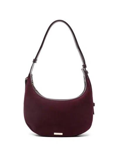 Aspinal Of London Womens Hudson Crescent Small Suede Shoulder Bag Claret In Burgundy