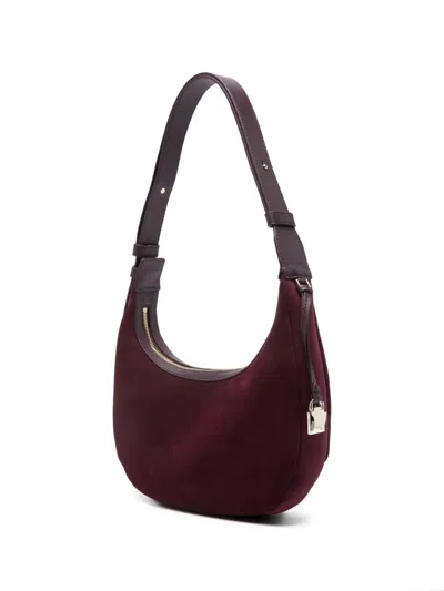 Aspinal Of London Womens Hudson Crescent Small Suede Shoulder Bag Claret In Burgundy