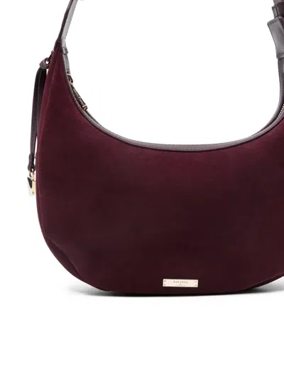 Aspinal Of London Womens Hudson Crescent Small Suede Shoulder Bag Claret In Burgundy