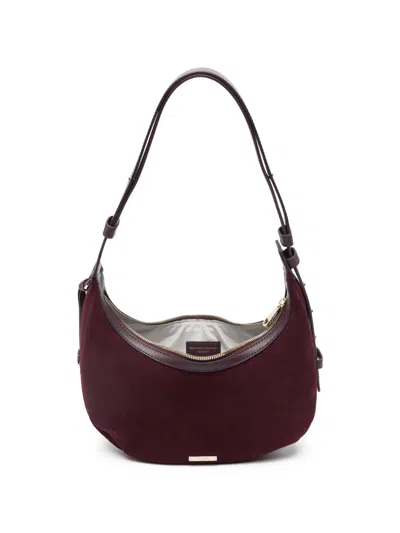 Aspinal Of London Womens Hudson Crescent Small Suede Shoulder Bag Claret In Burgundy