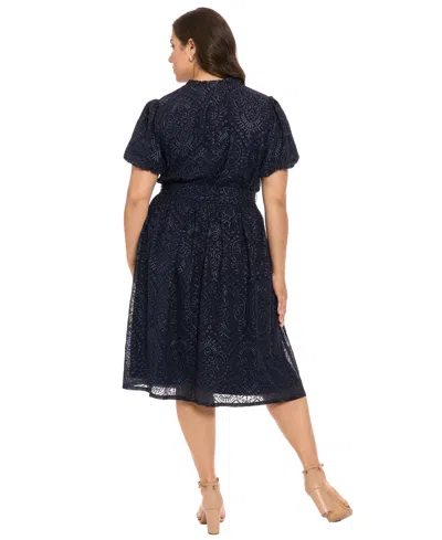 London Times Plus-size Cap-sleeve Midi Dress In Blue