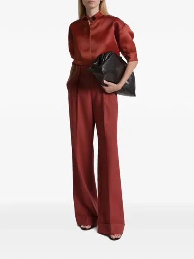 Alberta Ferretti Silk Organza Blouse In Brown