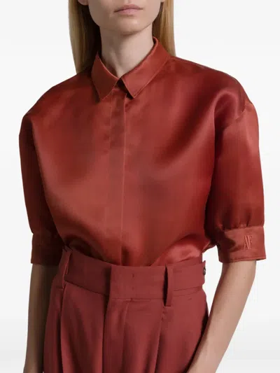 Alberta Ferretti Silk Organza Blouse In Brown