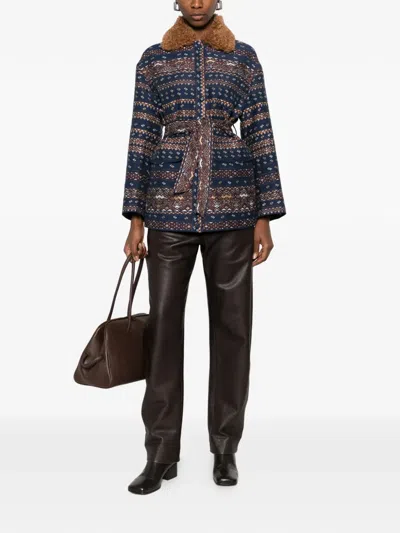 Hui Milano Patterned-stripes Coat In Blue