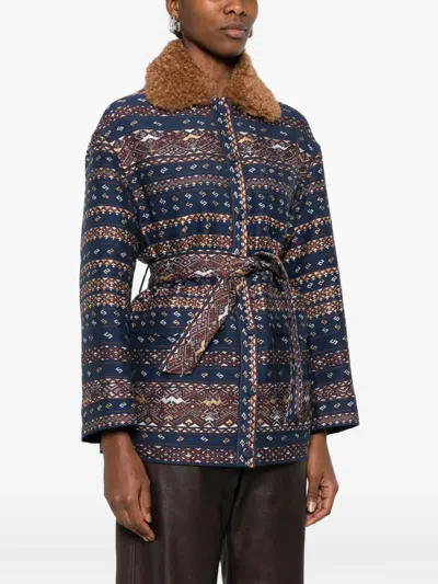 Hui Milano Patterned-stripes Coat In Blue