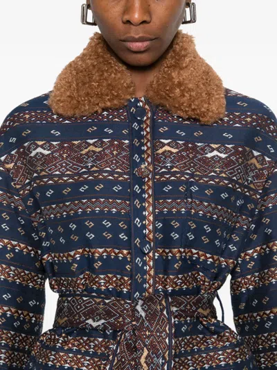 Hui Milano Patterned-stripes Coat In Blue