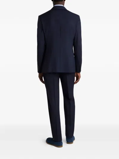 Etro Single-breasted Striped Wool Suit In Blue