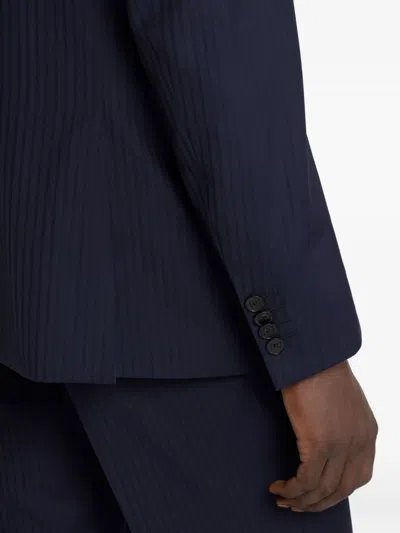 Etro Single-breasted Striped Wool Suit In Blue