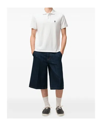 Ami Alexandre Mattiussi Ami Paris Men White Polo Shirt With Adc Embroidery On The Front And Classic Collar In Cotton Man In Multi