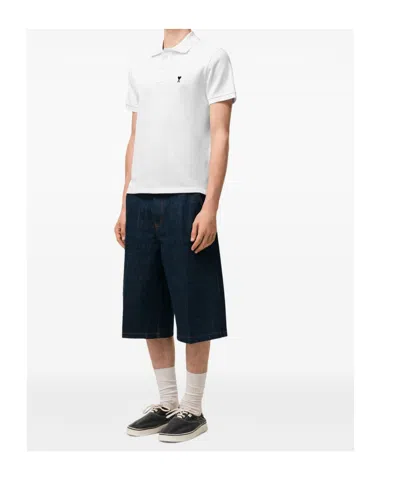 Ami Alexandre Mattiussi Ami Paris Men White Polo Shirt With Adc Embroidery On The Front And Classic Collar In Cotton Man In Multi