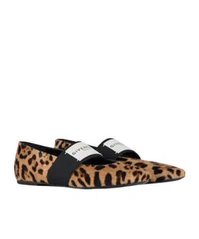 Givenchy Sliced Square Ballerinas In Pony Leather With Leopard Pattern In Black