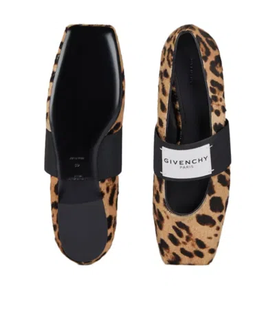 Givenchy Sliced Square Ballerinas In Pony Leather With Leopard Pattern In Black