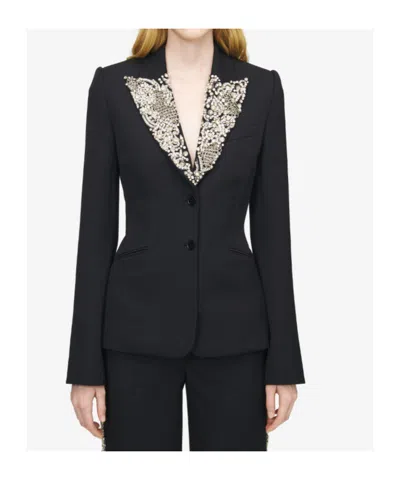 Alexander Mcqueen Chain Mail Embroidery Single-breasted Jacket In Black