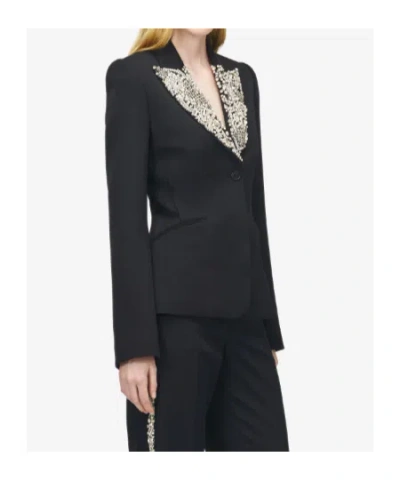 Alexander Mcqueen Chain Mail Embroidery Single-breasted Jacket In Black