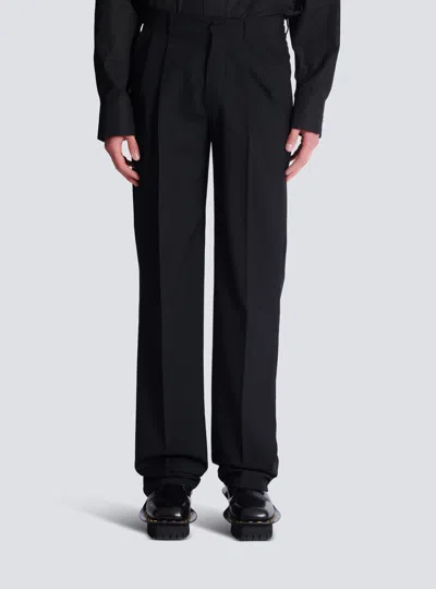 Balmain Navy Blue Twill Pant In Black