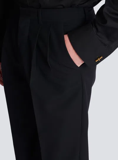Balmain Navy Blue Twill Pant In Black