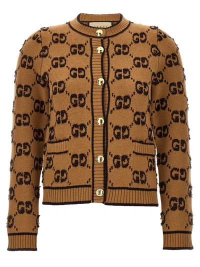 Gucci Gg Jacquard Buttoned Cardigan In Brown