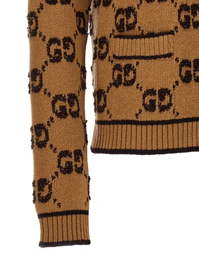 Gucci Gg Jacquard Buttoned Cardigan In Brown
