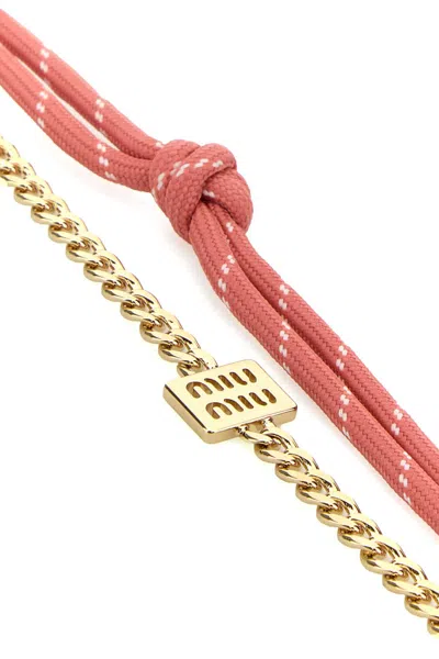 Miu Miu Multicolor Leather And Fabric Key Ring