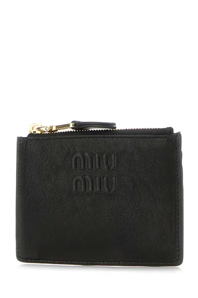 Miu Miu Black Nappa Leather Card Holder In Black