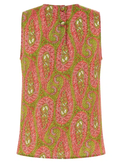 Etro Paisley Foliage Sleeveless Top Button Detail In Brown