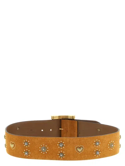 Etro Suede Belt Adjustable Length Stud Embellishments Hearts In Brown