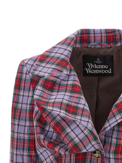 Vivienne Westwood Mens Multi Drunken Check Linen Jacket In Brown