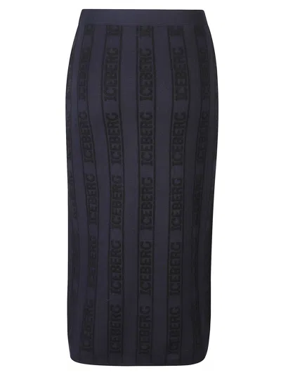 Iceberg Logo Midi Skirt In Blue