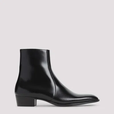 Saint Laurent Black Roman Boots In Smooth Leather In Black