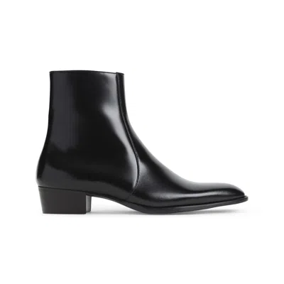 Saint Laurent Black Roman Boots In Smooth Leather In Black