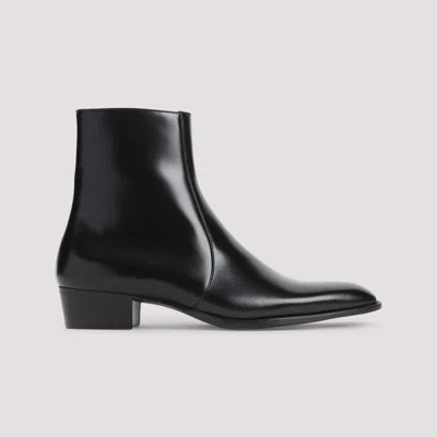 Saint Laurent Black Roman Boots In Smooth Leather In Black