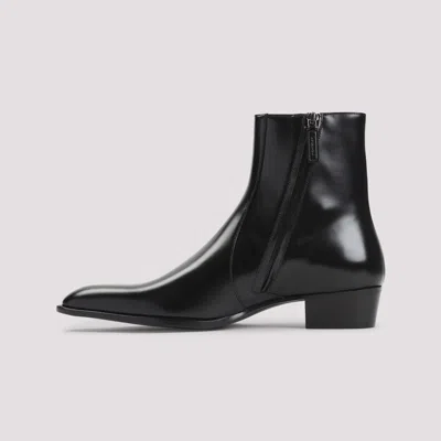 Saint Laurent Black Roman Boots In Smooth Leather In Black