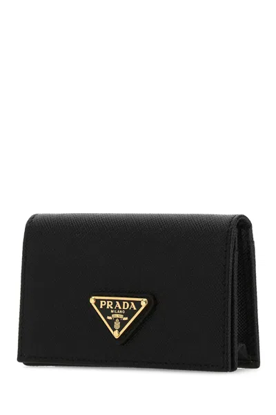 Prada Black Leather Card Holder In Red