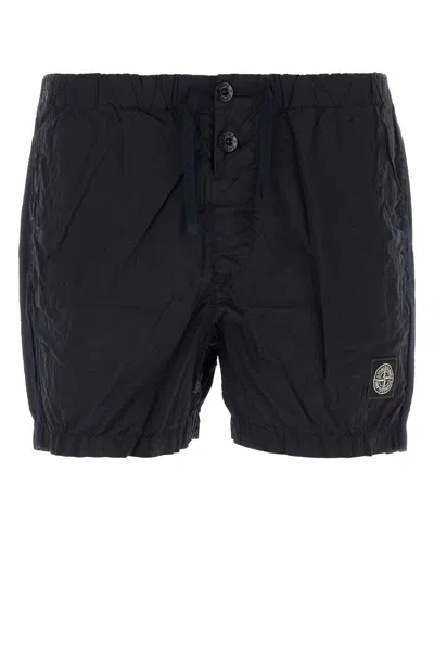 Stone Island Slim Fit Swim Trunks With Compass Patch In Blue