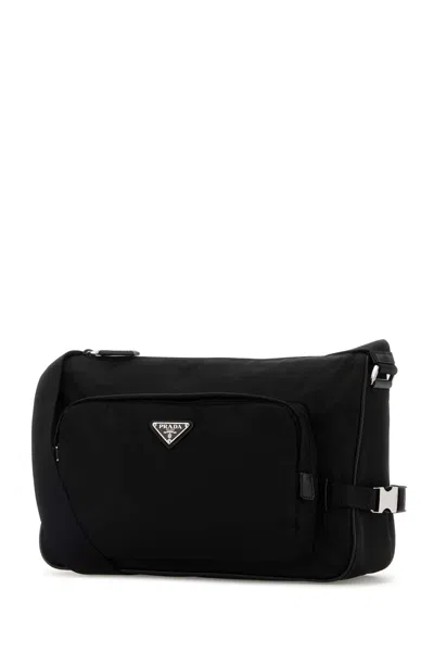 Prada Black Re-nylon Large Crossbody Bag In Gold