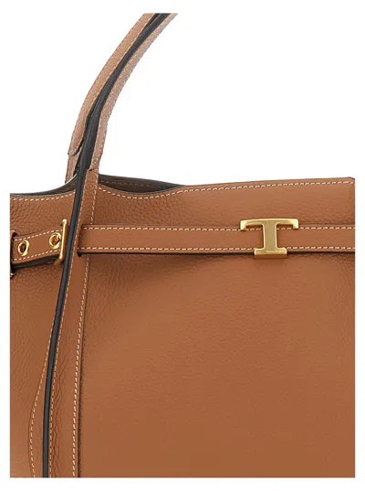 Tod's Hammered Leather Tote Bag Medium Size In Brown
