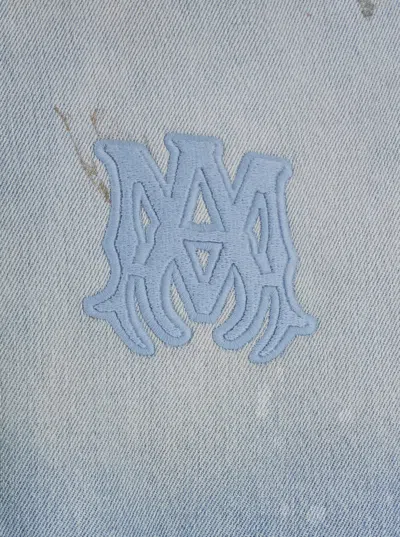 Amiri Men Light Blue Jacket With Drawstring Hood And Logo Embroidery On Front And Rear In Denim Man In Blue