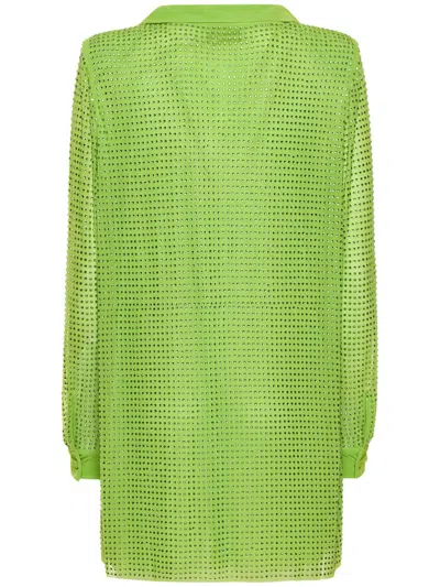 Self-portrait Embellished Mesh Shirt In Green